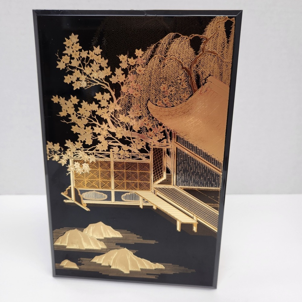 Vintage Japanese Lacquerware Handcrafted Phone Address Hardcover Book Gold Black